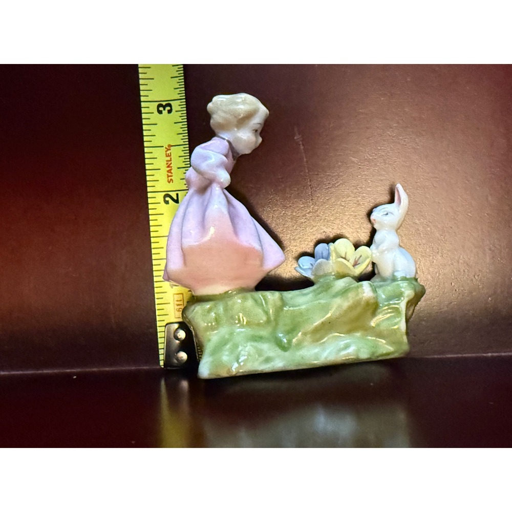 Vintage Porcelain Girl with Rabbit Hand Painted Ceramic Cottagecore Granny Style - Picture 7 of 16